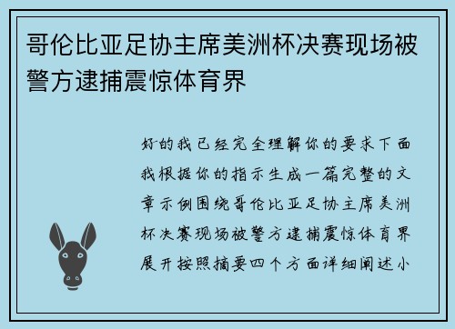 哥伦比亚足协主席美洲杯决赛现场被警方逮捕震惊体育界